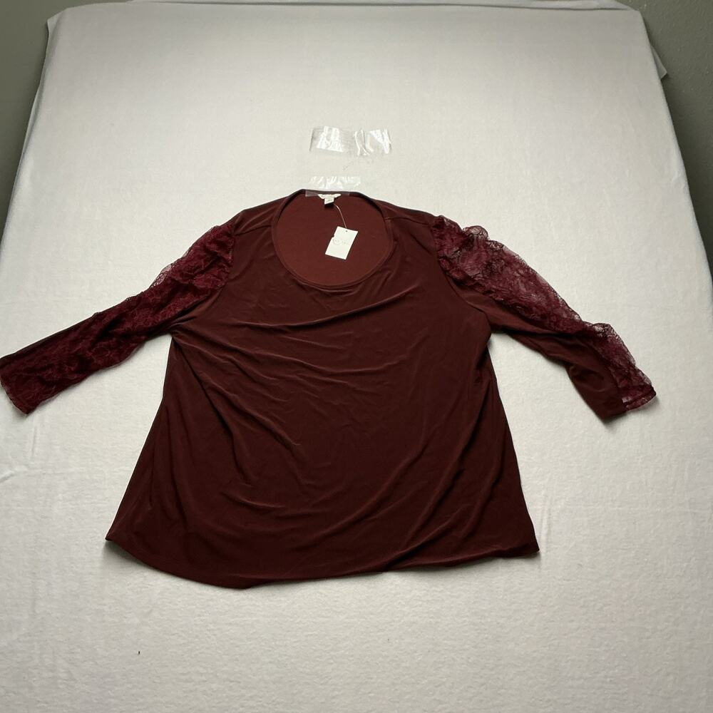 EST. 1946 Blouse Top Womens XL Burgundy Lace Floral Sleeve Round Neck 3712
